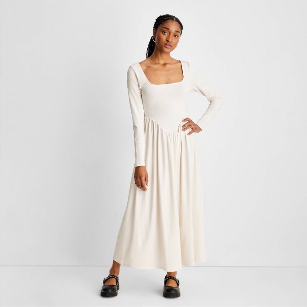 NWT Ivory Square Neck Knit Midi Dress- Future Collective with Reese Blutstein
